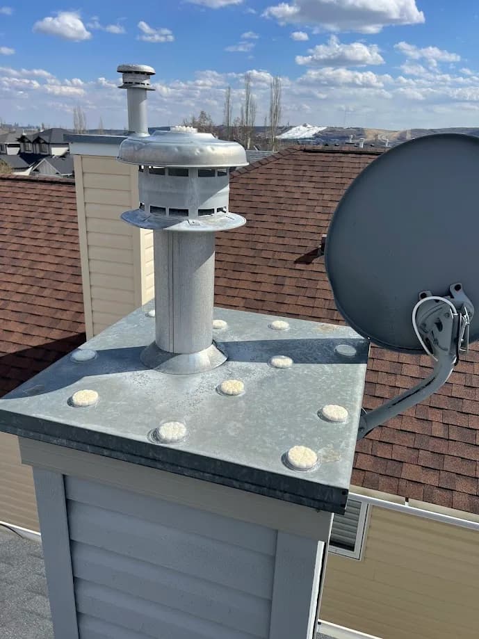 A Pro-Pest technician working at a roof vent on a Calgary home