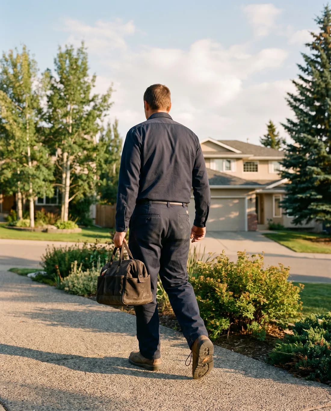 A technician arriving at a Calgary property with equipment